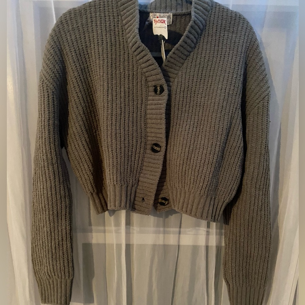 Brown Ribbed Knit Cardigan Sweater